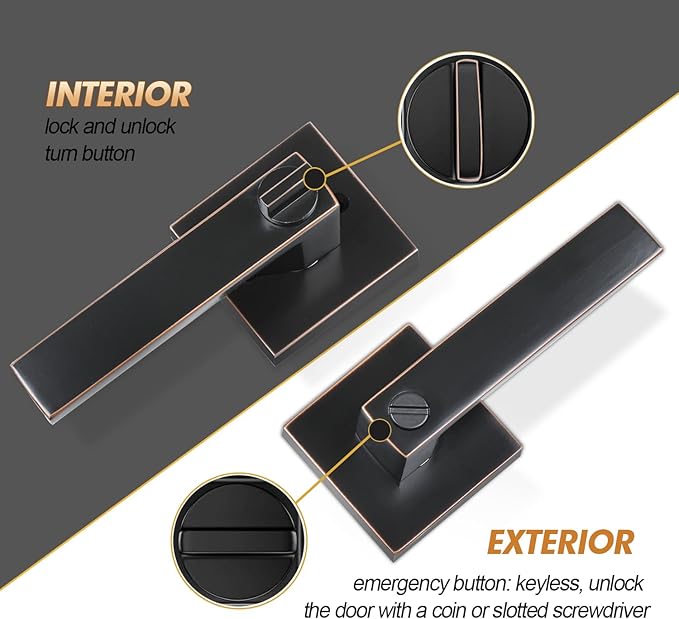 Privacy Door Levers, 2 Pack Oil Rubbed Bronze Door Handles Interior Heavy Duty Bed and Bath Keyless Door Locksets, Reversible for Left Right Handed Doors