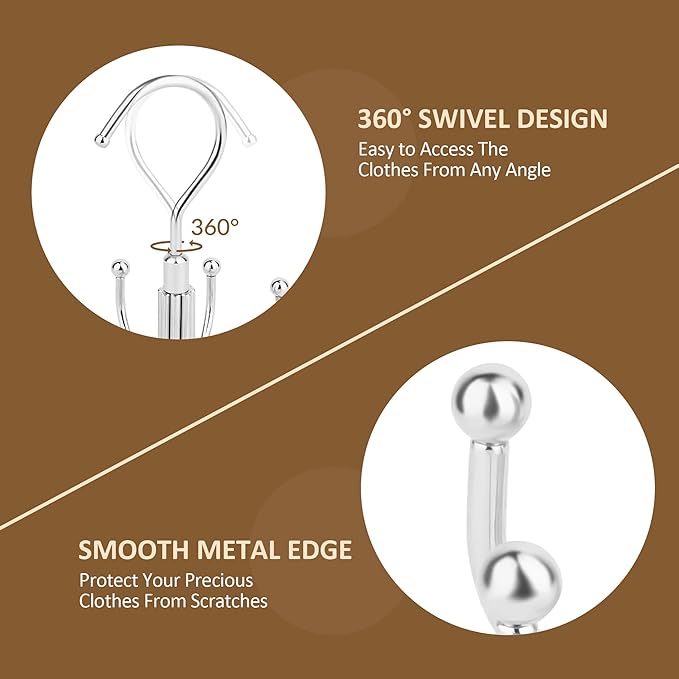 ZEDODIER 2 Pack Space Saving Hangers for Clothes,Rotatable Sturdy Shirt Hangers with 16 Hooks, Non Slip Multiple Shirt Organizer for T-Shirts Sweatshirts Hoodies, Silver
