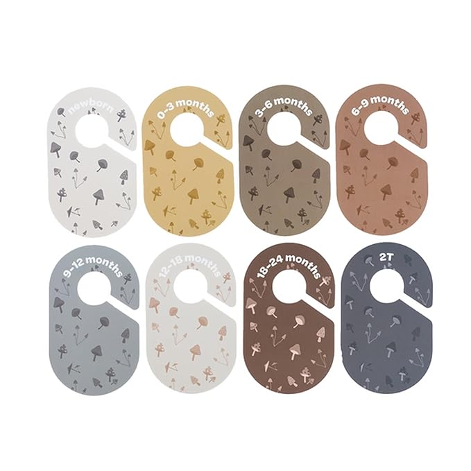 3 Sprouts Baby Closet Dividers Set of 8 - Toddler Clothes Organizer Hanger, Double-Sided Size Labels - Nursery Organization for Newborn Clothing, Infant, Boy & Girl - Mushroom