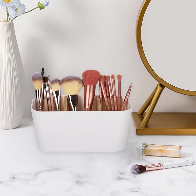 Toothbrush Holders for Bathrooms, Bamboo Tooth Brush Holder with 3 Slots Bathroom Vanity Organizer Countertop for Electric Toothbrushes, Toothpaste, Razors - White