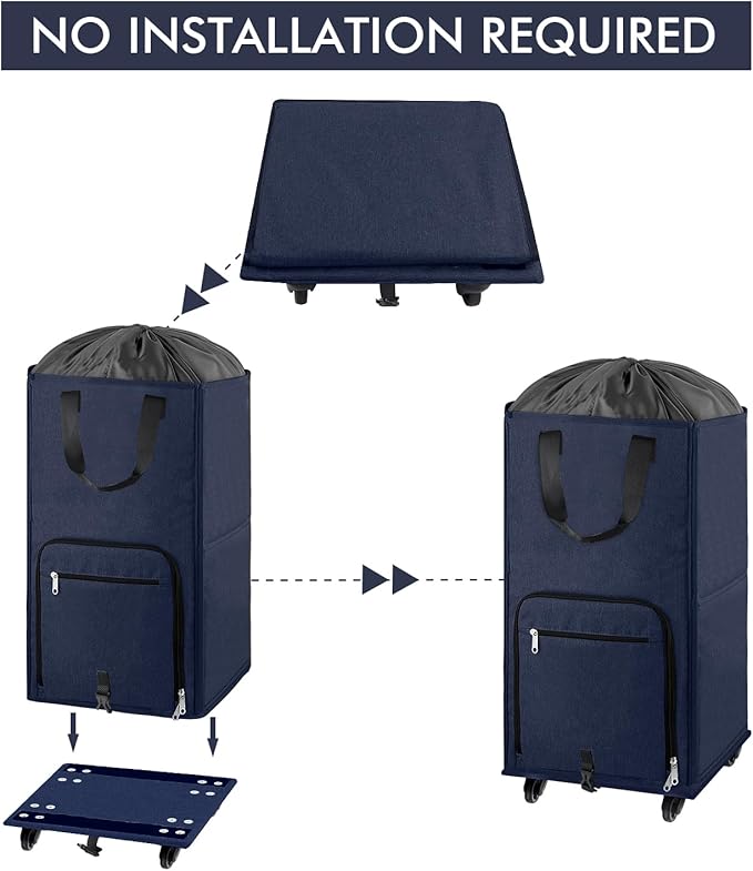 Bukere Large Rolling Laundry Basket, Laundry Hamper with Wheels, 4 Casters and 2 Handles, Collapsible Freestanding Wheeled Laundry Bag for Clothes, Apartment, College