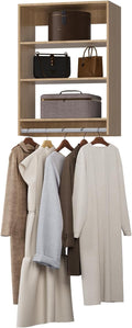 Medium Double Hanging Closet Unit, Modular System Organizer With Storage for Walk In Closets, Clothing Rack for Hanging Clothes, Bedroom, Wood, 25.5"W