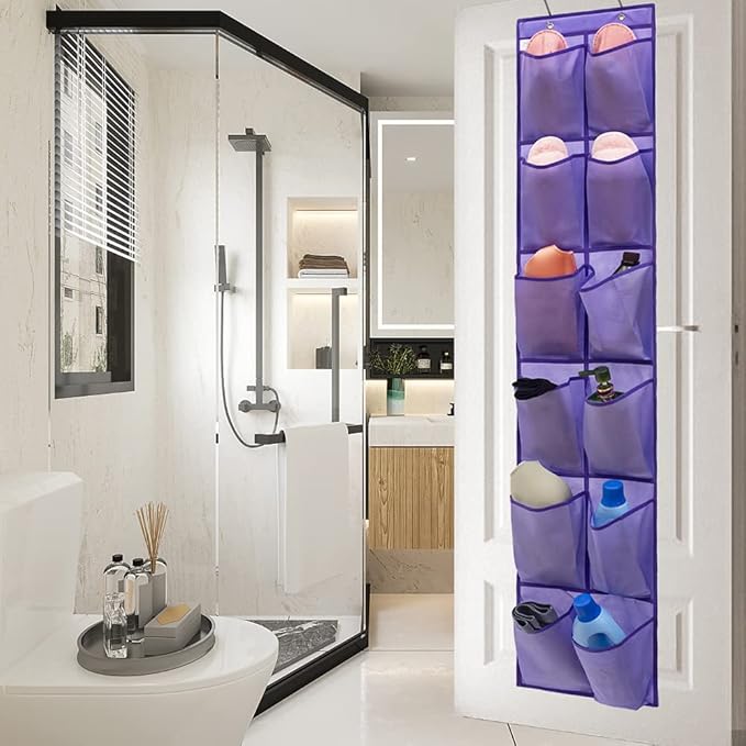 ANIZER Hanging Storage Organizer Over the Door Shoes Organizer Kids Shoe Rack with 12 Large Fabric Pockets for Closet Shoe Holder Hanger (PURPLE)