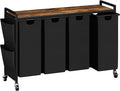 WOWLIVE 4-Compartment Laundry Hamper with Lid,Rolling Laundry Basket Organizer with Wheels, Iron-Made Laundry Sorter with Top Shelf and 4 Removable Bags,Large Clothes Storage for Room,Black