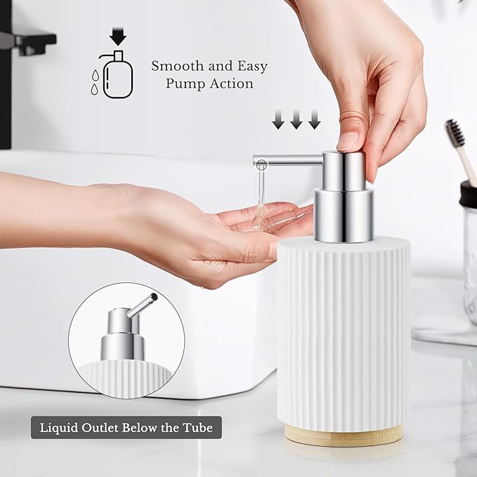 7PCS Bathroom Accessories Set, with Soap Dispenser, Q-tip Holder, Toothbrush Holder, Tumbler, Soap Dish, Vanity Tray, Complete Bathroom Accessory Set Organizer Countertop for Modern Home Decor, White