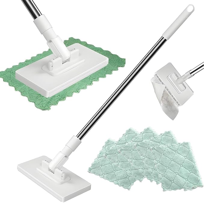 Snap Grip Mini Mop, Cloth Changing Mops with 5/10 Magic Cleaning Cloths, 360 Rotating Lazy Mop Wet Dry for Whole House Cleaning (36in - P + Cloth*5)