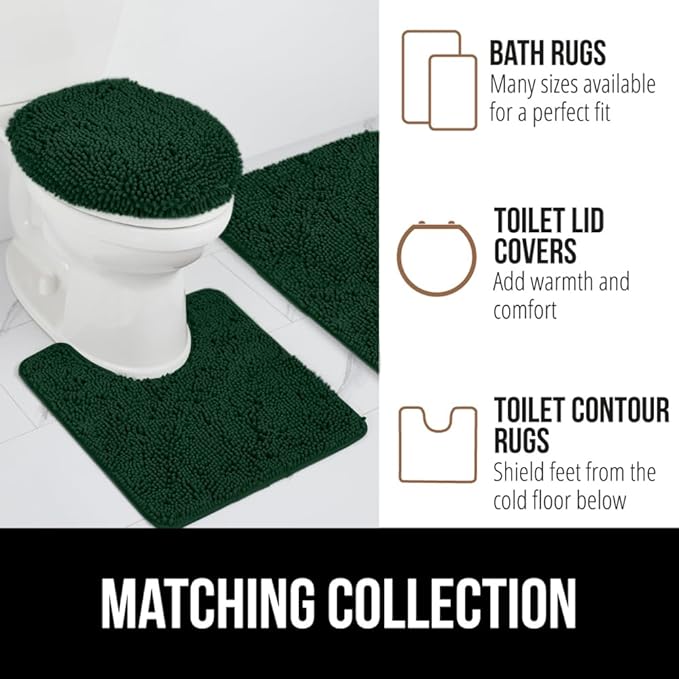 GORILLA GRIP Plush Absorbent Shaggy Chenille Bath Rug Mat for Square Toilet Base with Rubber Backing, Machine Washable Rugs, Soft Microfiber Contour Mats for Toilets, Bathroom Decor, Hunter