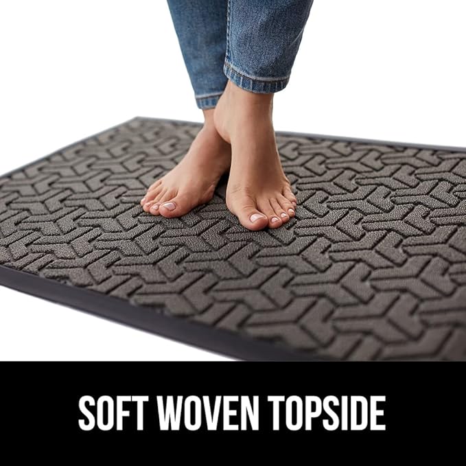 GORILLA GRIP 100% Waterproof All-Season WeatherMax Doormat 35x23, US Designed Natural Rubber, Stain and Fade Resistant, Low Profile Indoor Outdoor Door Mats, Easy Clean Patio Mat, Slate Geometric