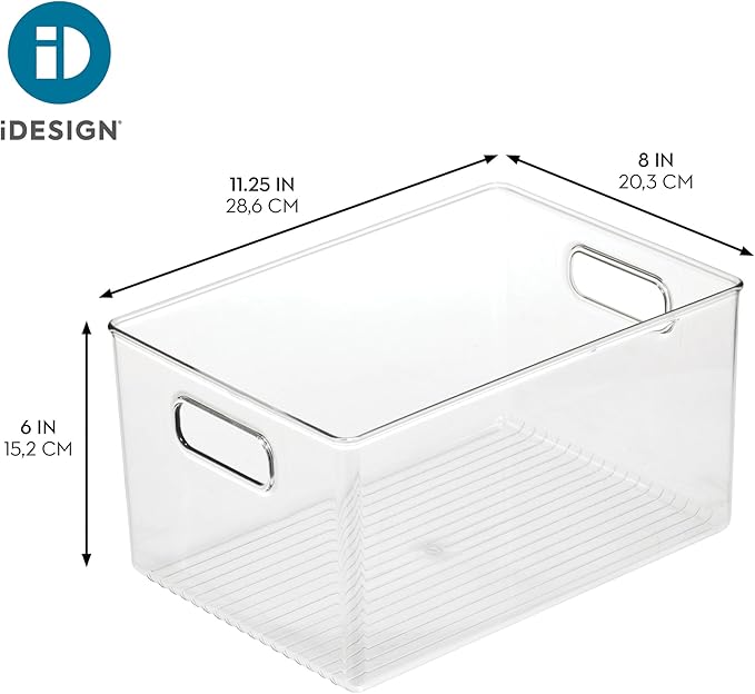 iDesign Pantry Organizer Bins with Handles - Storage Bins for Cabinets or Fridge - Set of 2 - Clear