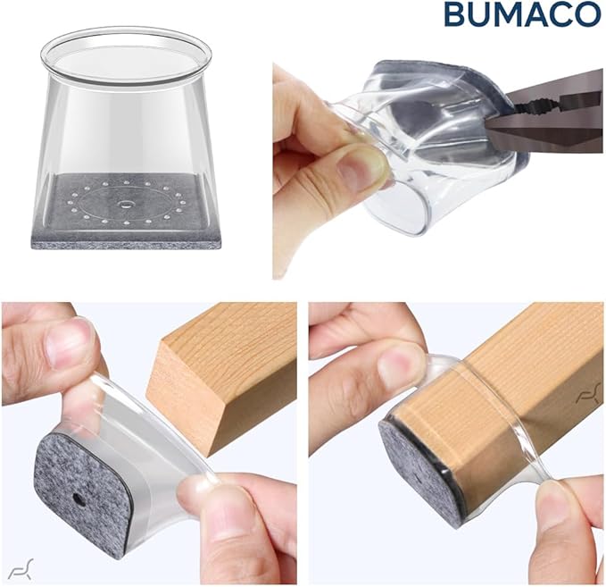 BUMACO Chair Leg Floor Protectors Square Chair Leg Protectors for Hardwood Floors Silicone Pads Covers to Protect Floors Clear-20 Pcs Square S (3/4" to 1")