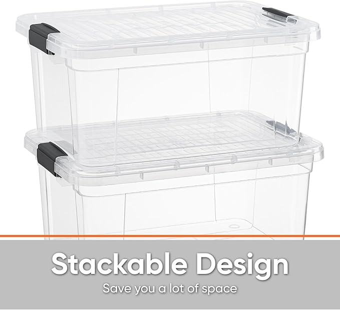 Superio Storage Bins with Lids- 3 Pack, 6.6 Qt Clear Boxes for Organizing, Stackable Plastic Containers- BPA Free, Non-Toxic, Odor Free, Organizer for Home, Office, Dorm