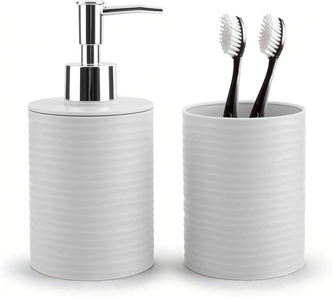 2 Piece Bathroom Accessory Set, Bathroom Accessories Set Include Soap Dispenser and Toothbrush Holder for Modern Bathroom Decor