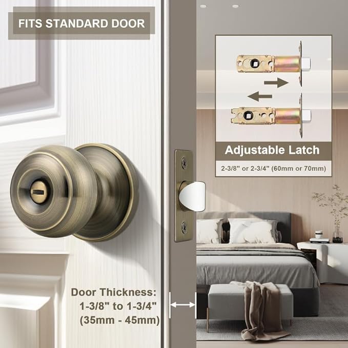 Probrico Antique Brass Door Knobs, Bedroom Door Locks, Privacy Door Knobs with Lock, 20 Pack