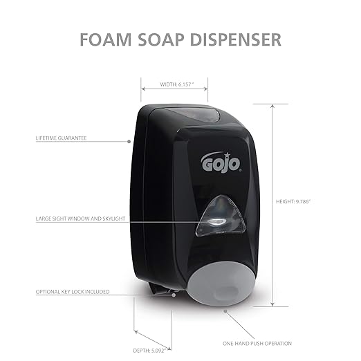 GOJO FMX-12 Push-Style Foam Soap Dispenser, Black, for 1250 mL FMX-12 Foam Soap Refills (Pack of 1) - 5155-06