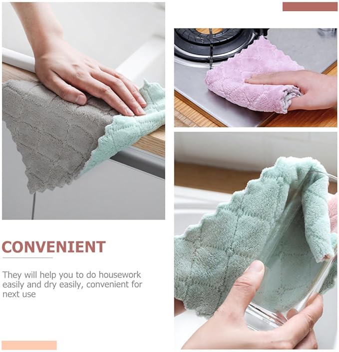 FRCOLOR Microfiber Dish Towels 20pcs Double-Layer Thick Absorbent Kitchen Cleaning Cloths Reusable Washing Rags for Oil-Resistant Dish Drying and Multi-Surface Wiping Random Color