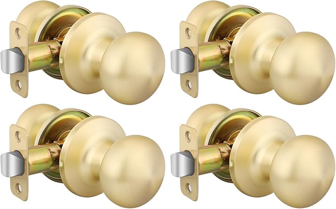 Goldenwarm Gold Closet Door Knobs, Passage Door Knobs, Brushed Gold Door knob Without Lock for Hallway, Closet(4 Pack)