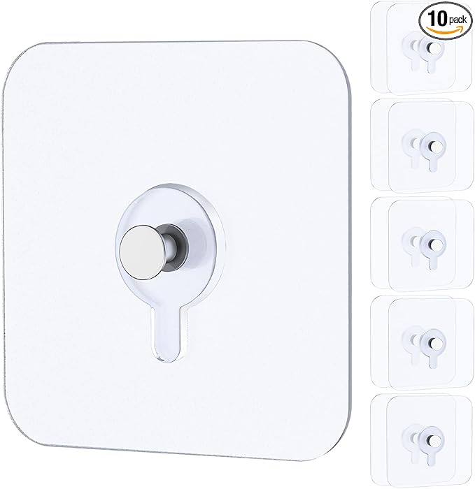 Uniclife 10 Pcs Self Adhesive Picture Hooks 40 lbs Load No Drill Screw Stickers 2.64" Heavy Duty Picture Hangers Without Nails Wall Hooks for Hanging Waterproof Frame Hangers Sticky Hooks for Bathroom
