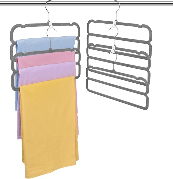 Velvet Pant Hangers, Felt Trouser Hangers for Women and Men, Heavy Duty, Space Saving, 13.77"(L) Slim Double Non-Slip Hanger, 360° Swivel Multiple Flocked Jean Hangers for Adult Teen 10 Pack (Grey)
