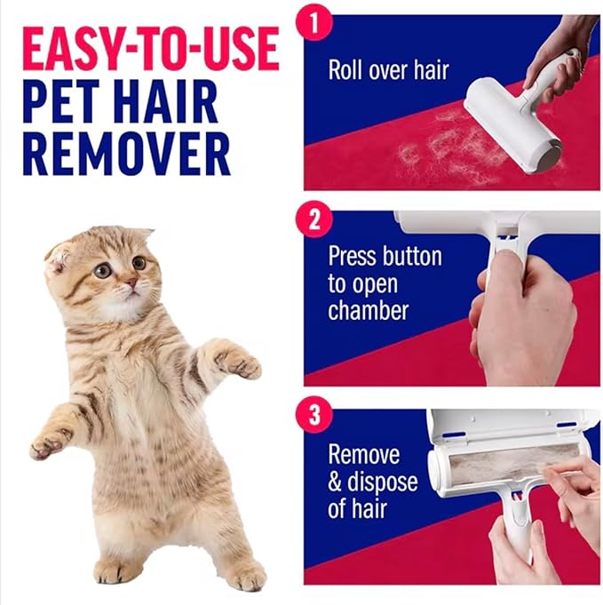 Pet Hair Remover - Reusable Lint Roller for Dog & Cat Hair - Portable Fur Removal with Self-Cleaning Base for Couch, Carpet, Furniture, and Car Seats