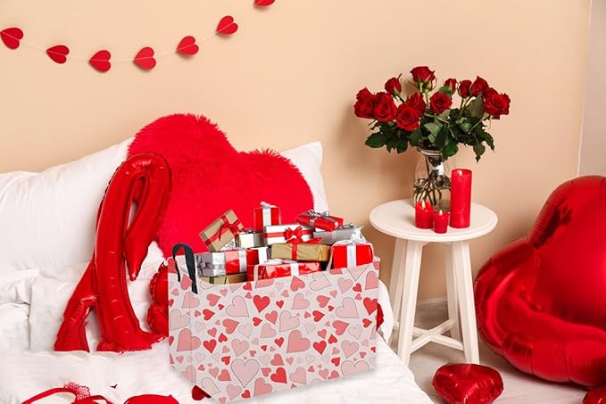 Sanjiaofeng Rectangular Valentine's Day Basket Love Storage Bins,Girls Storage Basket with Handles.Clothers,Books,Kid's Gifts Bins. (Colorful Love)