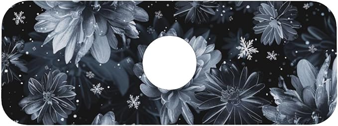 Faucet Draining Mat For Kitchen Sink, Stylized Gray Chrysanthemum Flowers Diatom Mud Absorbent Drain Pad For Bathroom Kitchen Sink Splash Guard Drying Mat