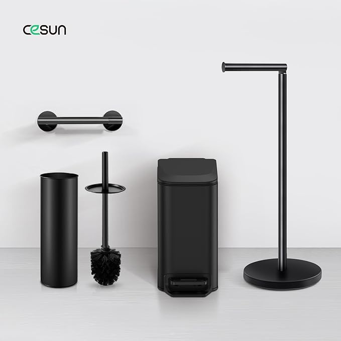 Cesun Toilet Paper Holder Stand Free Standing, Black Toilet Paper Storage with Heavy Weighted Base, Bathroom Stainless Steel Toilet Paper Roll Holder, Non-Slip, Matte Black