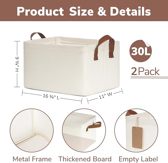 CHICVITA Storage Baskets for Shelves, Closet Organizers and Storage, Modern, Beige, 2-Pack, 16 ¾" L x 11" W x 9 ¾" H