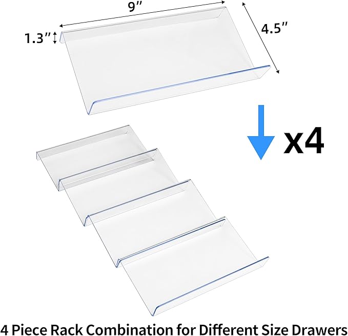 MIUKAA Clear Acrylic Spice Drawer Organizer, 4 Tier- 1 Set Seasoning Jars Drawers Insert, Kitchen Spice Rack Tray for Drawer/Countertop (Jars not included)
