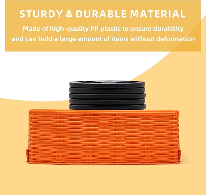 12-Pack Plastic Storage Baskets, Stackable & Nestable Organizer Bins for Toys, Clothes, Home (Orange - Rectangular)