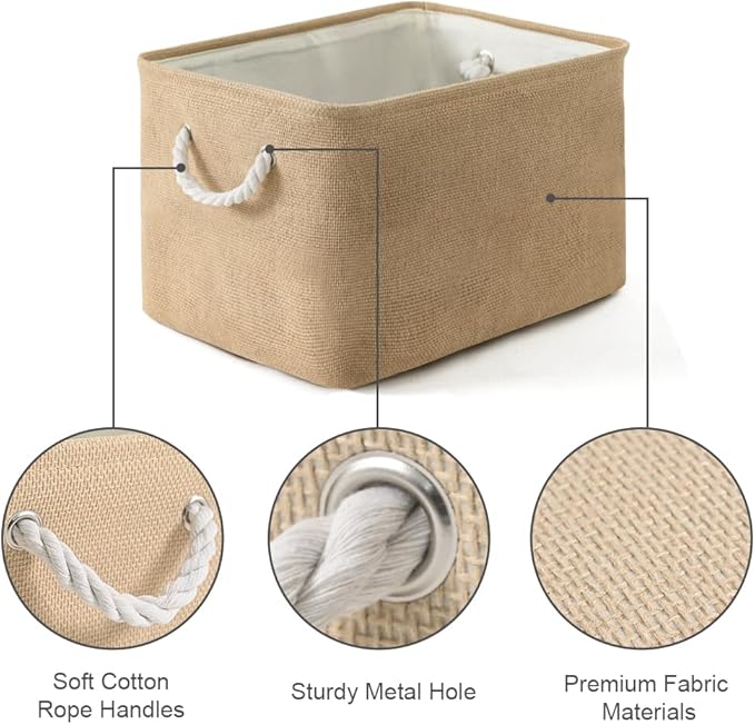 Sacyic Organization and Storage Basket for Organizing - 17X15X12 inch 2 Pack Collapsible Baskets for Shelves, Fabric Storage Cubes with Rope, Storage Box for Cloth Decorative Gift (Beige)