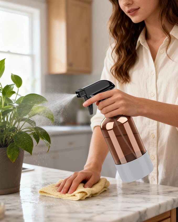 Amber Glass Spray Bottle with Silicone Sleeve Protection, 16 oz Refillable Spray Bottle for Cleaning Solutions, Plants, Aromatherapy, Facial Hydration (Grey Sleeve(Amber Bottle)