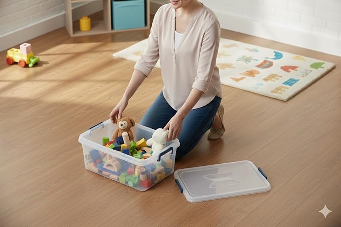 Tribello Clear Storage Bins with Lids, 6-Pack Stackable Plastic Storage Containers for Home Organization – Totes for Closet and Underbed Storage, 21 Quarts
