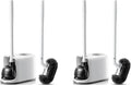 HAMITOR Toilet Plunger and Brush Set for Bathroom Cleaning with Extented Handle - Heavy Duty Toilet Plunger Combo Accessories with Caddy Stand Holder for Small Space - White,2 Sets