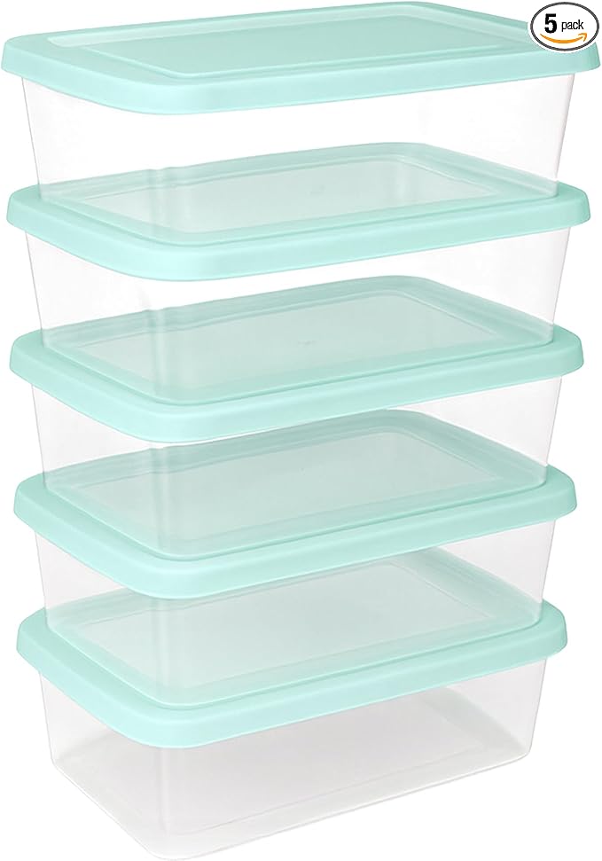 Sterilite 5-Pack Stackable Storage Bin with Lid, Clear Plastic Design, 6 Quart