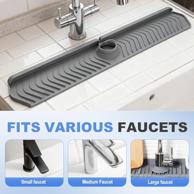Kitchen Sink Faucet Mat, 2025 New Foldable Faucet Mat for Kitchen Sink, 30in Silicone Faucet Guard & Draining Mat Keep Countertops Dry Splash Guard (Green, 30in)