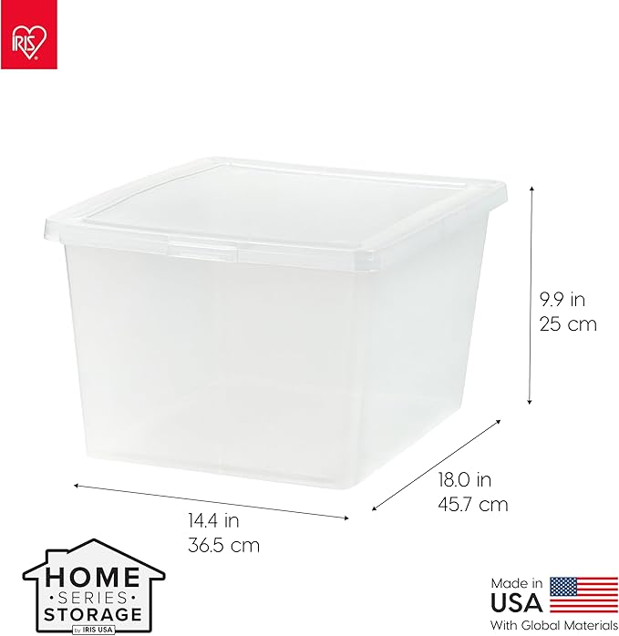 IRIS USA 4-Pack Storage Bins with Lids, 25 Quart, Clear Stackable Containers Box Organize Shoes Closet Shelves Clothes Blankets Towels - BPA-Free Plastic