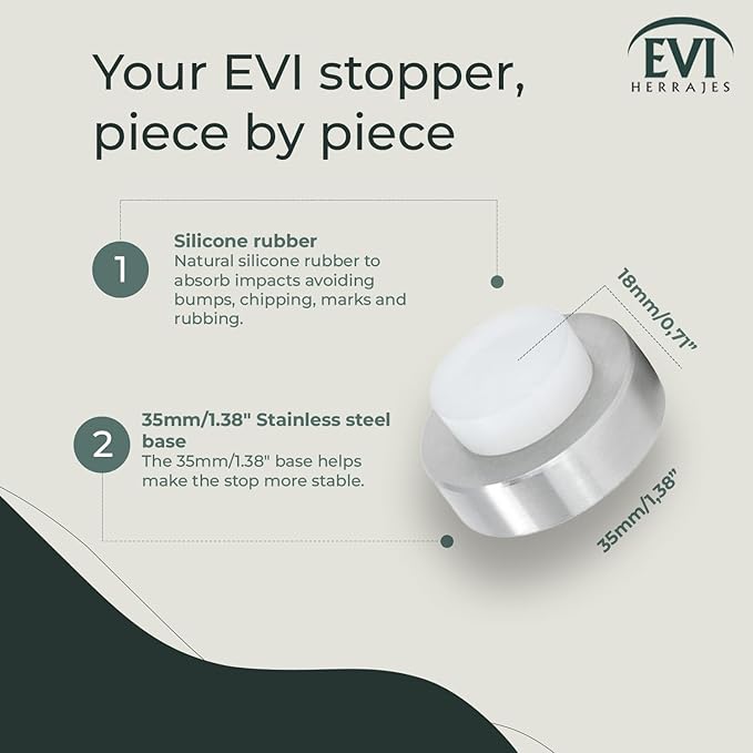 EVI | Wall Mounted Doorstop | 0.7'' x 1.37'' | Natural Silicone White Rubber | Adhesive or Screw Installation | Stainless Steel | Mod. I-254