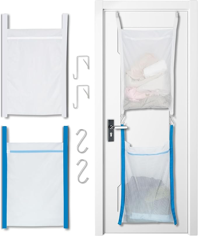 Over Door Large Mesh Laundry Hamper Bag, 2 Pcs Washable Laundry Basket for Bedroom/Dorm/Bathroom