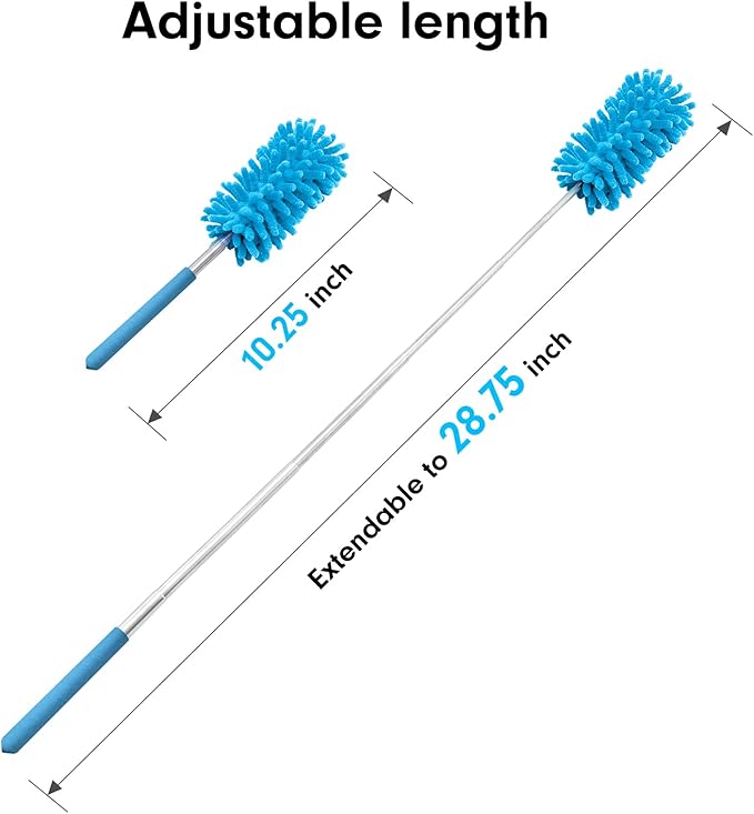 Microfiber Duster for Cleaning, Tukuos Hand Washable Dusters with 2pcs Replaceable Microfiber Head, Extendable Pole, Detachable Cleaning Brush Tool for Office, Car, Window, Furniture, Ceiling Fan
