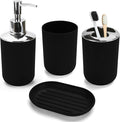 4 Pcs Bathroom Accessories Set,Bohemian Bathroom Toothbrush Holder Set.Include Soap Dispenser, Soap Dish, Toothbrush Holder, Mouthwash Cup, Modern Bahtroom Decor Set (Black, 4Pcs)