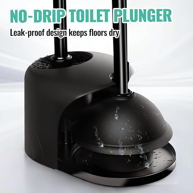 2PACK 3 in 1 Toilet Brush and Plunger Set with Crevice Cleaning Brush, Toilet Plunger and Brush Set with Extra Long Handle, Plungers for Bathroom Accessories, Toilet Plunger with Holder, Black