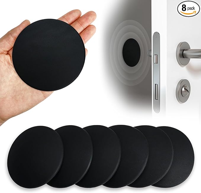 3.15" Large Wall Door Handle Stopper, 8PCS Black Self Adhesive Wall Protector Rubber Door Bumpers, Solution for Stopping Damage from Doors Knobs, Shock Absorbent and Noise Reduction