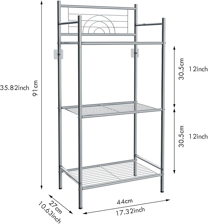 LEEDA 3-Tier Metal Shelving Unit, Sturdy Bathroom Storage Shelf & Free Standing Towel Rack with Adjustable Feet, Open Floor Shelves for Small Space in Bathroom, Kitchen, Office, Silver-Gray