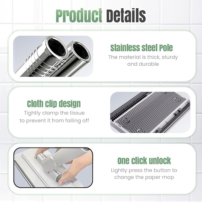 Snap Grip Mini Mop, Cloth Changing Mops with 5/10 Magic Cleaning Cloths, 360 Rotating Lazy Mop Wet Dry for Whole House Cleaning (43in - P + Cloth*5)