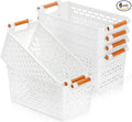 Yesland 6 Pack Plastic Storage Basket, White Organizing Bins Basket with Handles, Sturdy Plastic Closet Baskets Containers for CD, Small Closet Storage in Home Office - 12 x 6 x 5 Inches