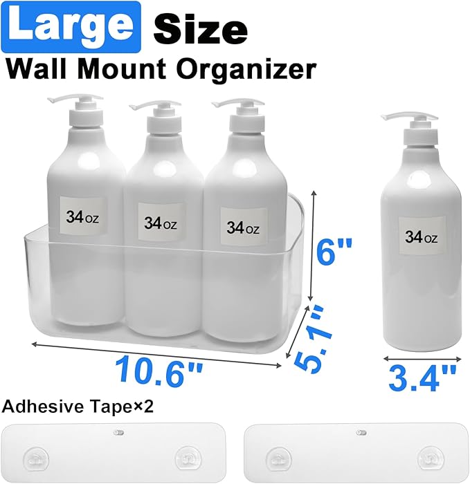 Diesisa Acrylic Wall Mount Organizer - 10.6" D x 5" W x 6" H, Large Size Adhesive Wall Self - Shower Caddies Organizer - Bathroom Shelves with Self Adhesive Tape for Bathroom, Kitchen - Large Size