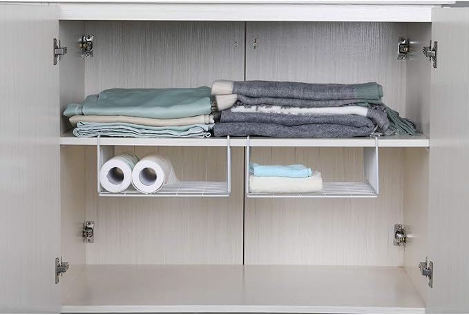 SUFAUY 2-Pack Under Shelf Basket Storage, Under Cabinet Hanging Organizer Holds up to 22lbs, Add Shelves for Storage for Pantry Closet, 11.3“d x 12.3" w, White