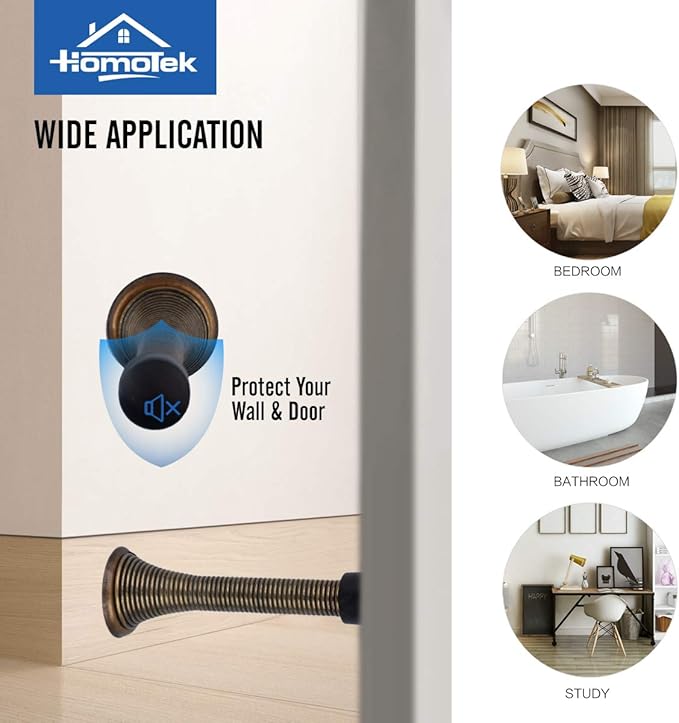 HOMOTEK 12 Pack Spring Door Stopper with Rubber Bumper 3-1/8" Flexible Spring Heavy Duty Wall Door Stop Low Mounted Door Bumper for Home (Antique Brass)