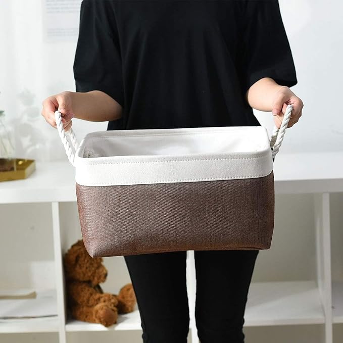 Sacyic Organization and Storage Basket for Organizing - 16x12x8 inch Large 4 Pack Fabric Storage Cube Collapsible Storage Bins for Shelves, Storage Box for Cloth Books Canvas(White & Flaxen)