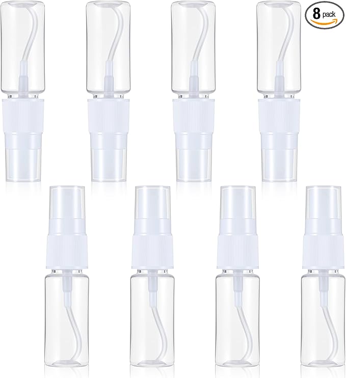 Mini Travel Spray Bottle, 8 Pcs 0.5 oz Portable Mini Spray Bottle Travel Safe Sealing for Outing Camping (Clear, 15 ml)